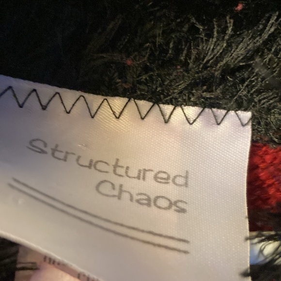 Furry Collar Bright Red Sweater Structured Chaos size large - Picture 5 of 8